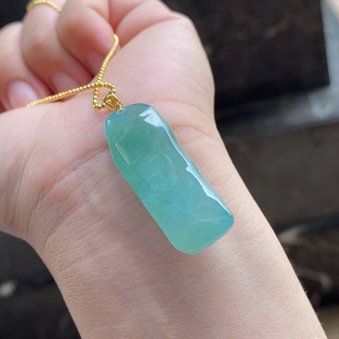 Freeform Jade Pendant - 18K Gold