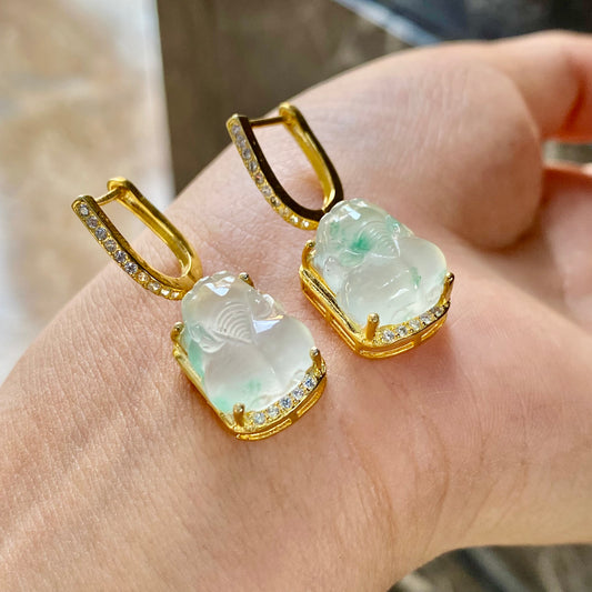 Jade - Boucles d’oreilles en Jade Bing Piao Hua – Pixiu