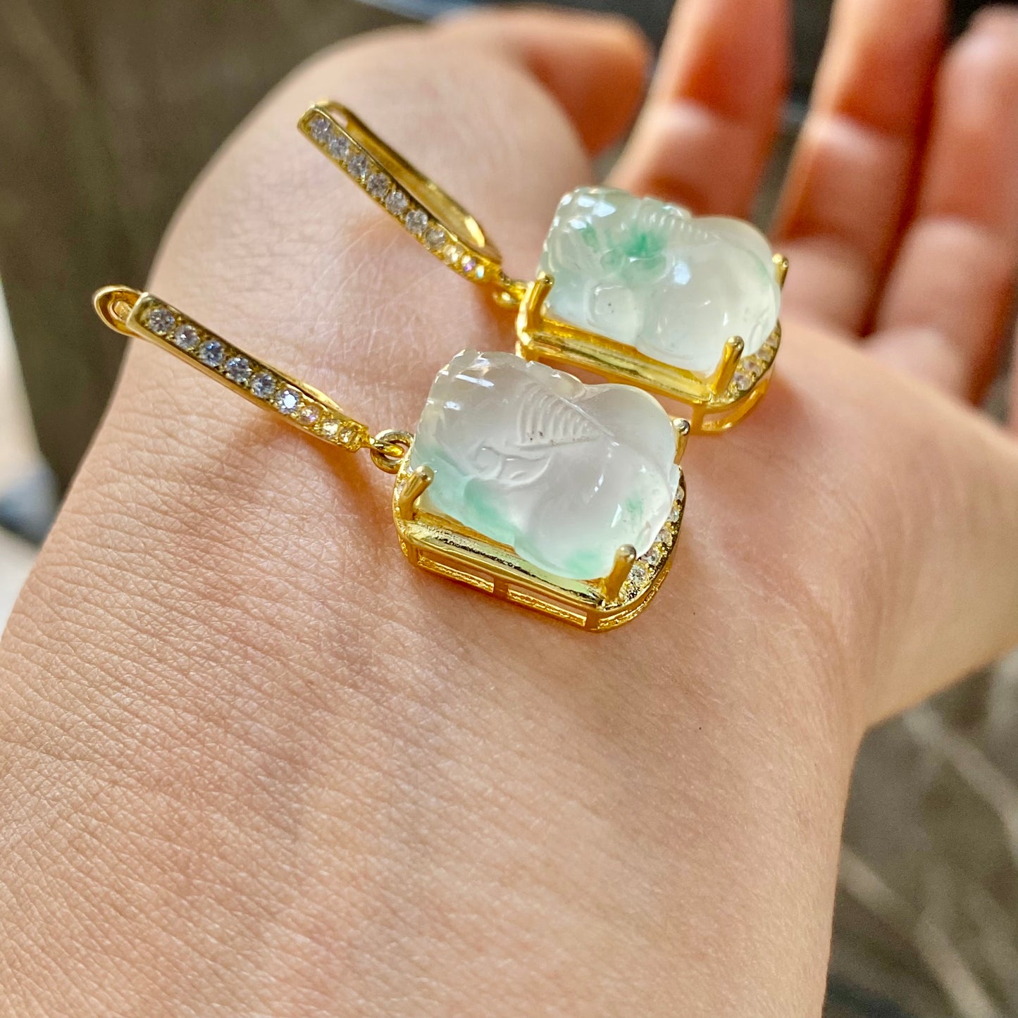 Jade - Boucles d’oreilles en Jade Bing Piao Hua – Pixiu