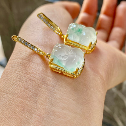 Jade - Boucles d’oreilles en Jade Bing Piao Hua – Pixiu