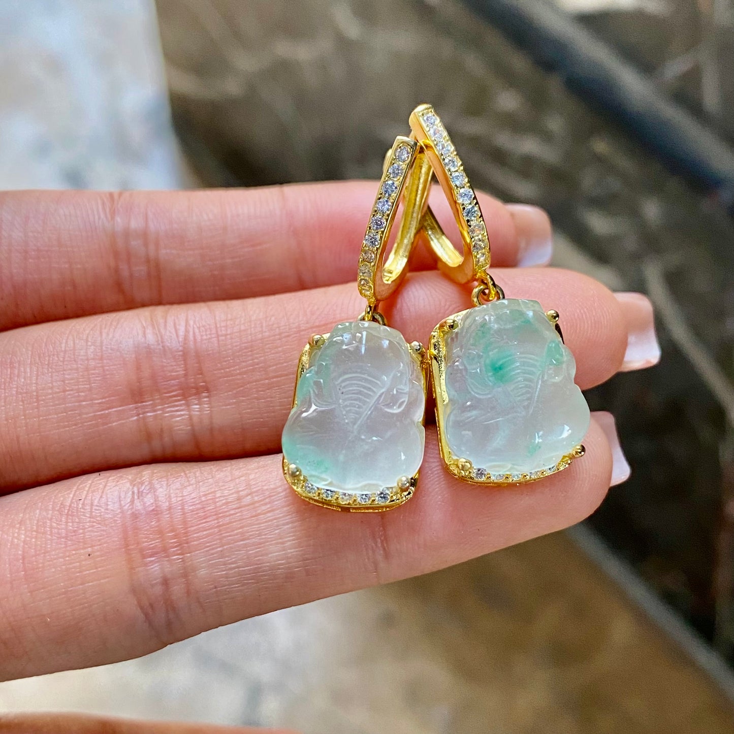 Jade - Boucles d’oreilles en Jade Bing Piao Hua – Pixiu